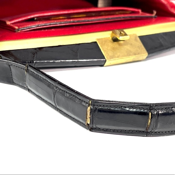 VINTAGE BELLESTONE | Genuine Alligator Satchel | Coin purse | Black & Red - Picture 12 of 15
